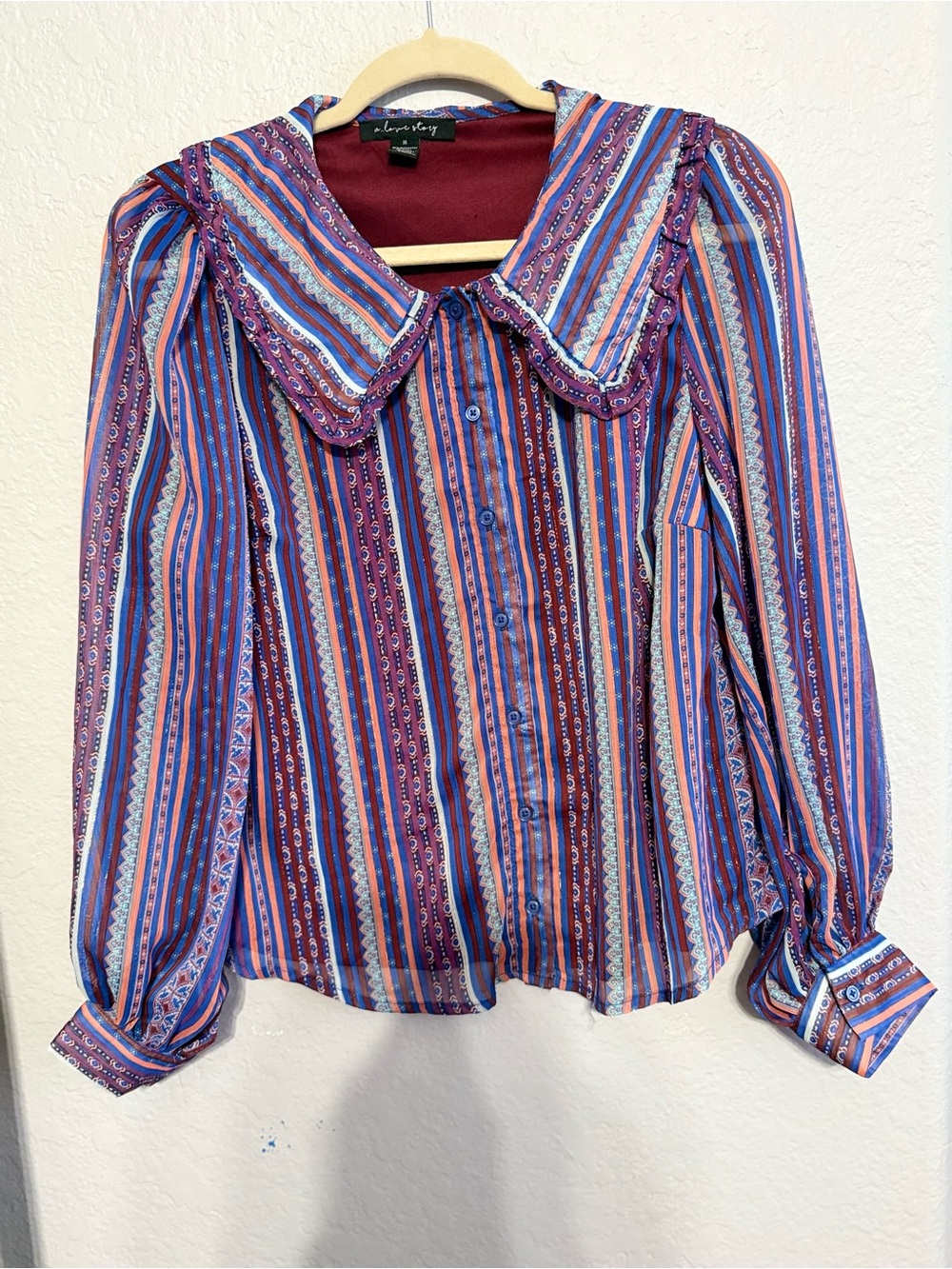 A love story Striped Button-Down Blouse in Multicolor Purple